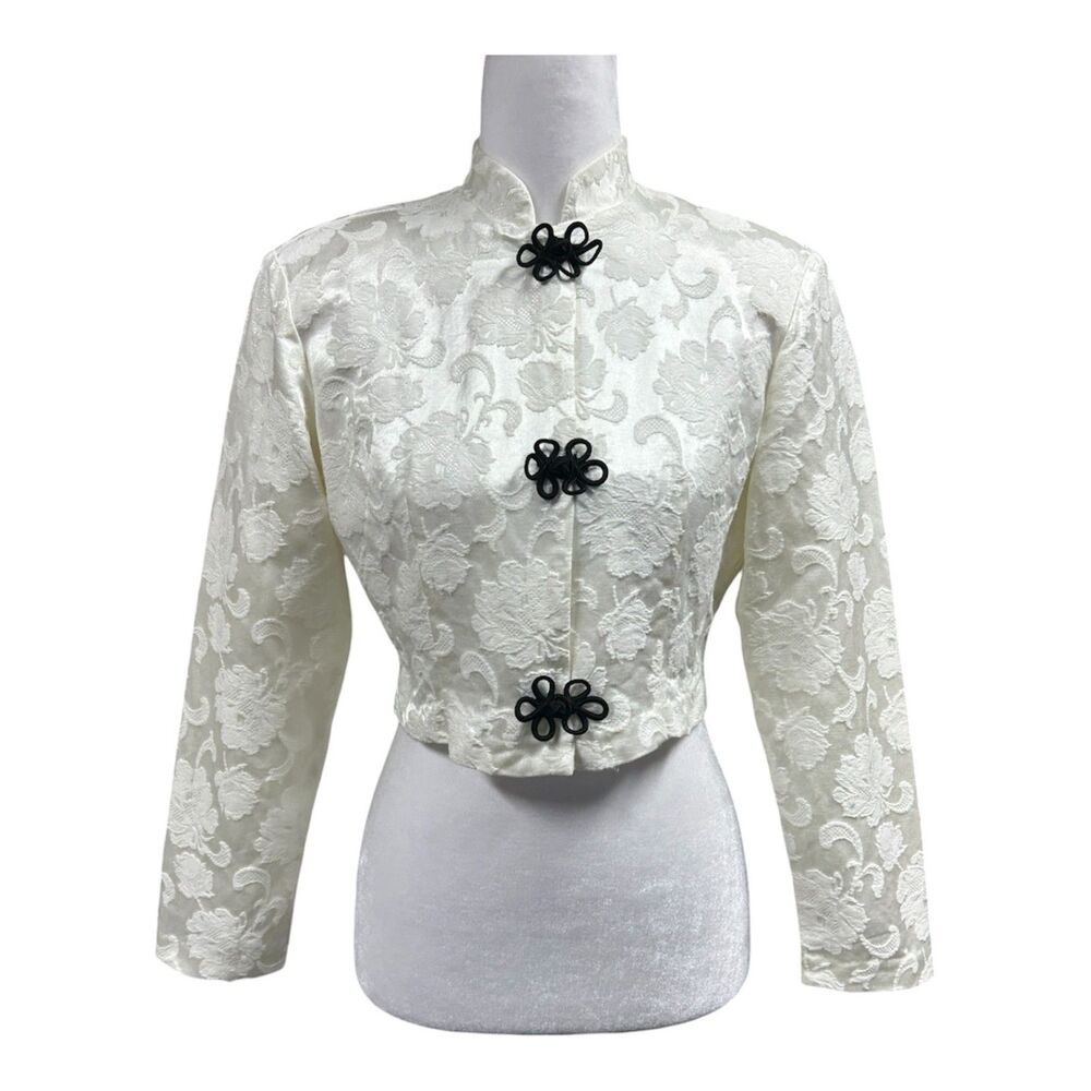 Vintage Mirrors Asian Inspired Frog Knot Jaquard Crop Jacket Sz S